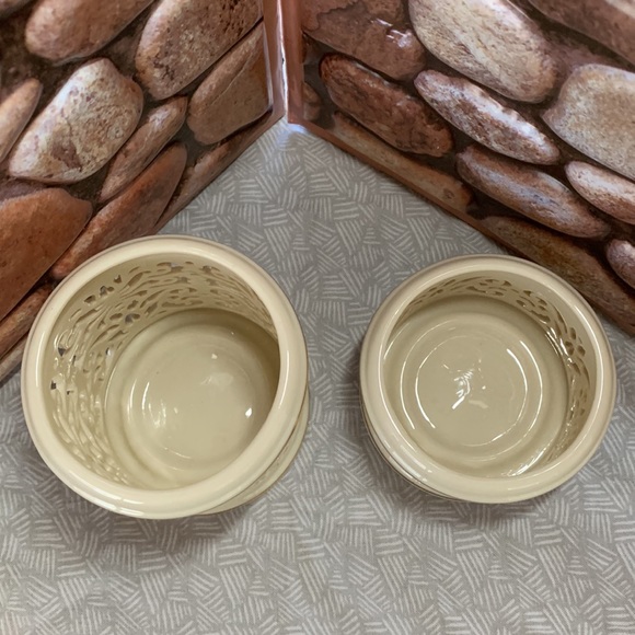 LENOX SET OF (2) Cream  Pierced  Cut Out Votive Candle Holder With Gold Trim - Picture 2 of 10